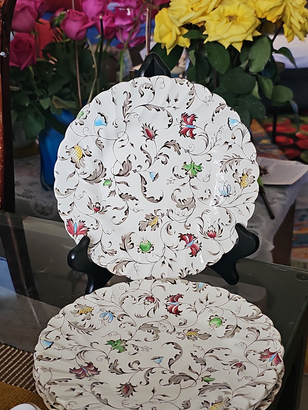 Vintage (3) MYOTT England "Vanity Fair" Floral 8" luncheon plate / decor